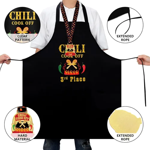 Miniatura 3 de Liitrsh 6 piezas Chili Cook off Delantal Chili Cook off Medallas Premios 1º/2º/3er Lugar para Hombres Mujeres Familiares Amigos, Principalmente oro