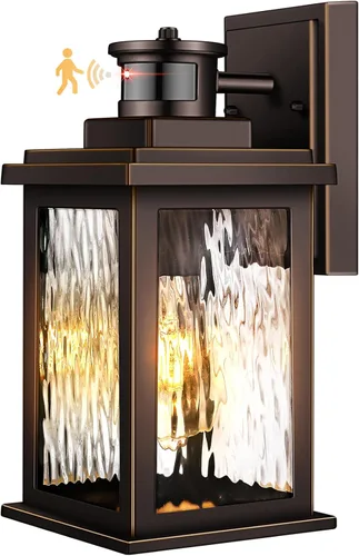 Miniatura 16 de VIANIS Luces para exteriores con sensor de movimiento, iluminación de anochecer a amanecer para casa, luces de grano de madera para garaje, farol