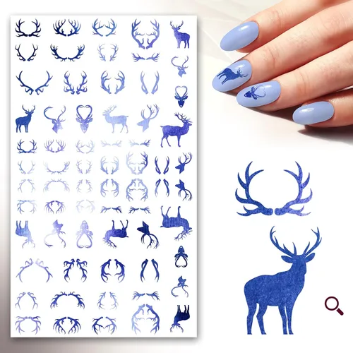 Calcomanías de uñas (5 hojas) FLONZNAIL moradas cuernos y ciervos decoración de uñas pegatinas de estilo vintage