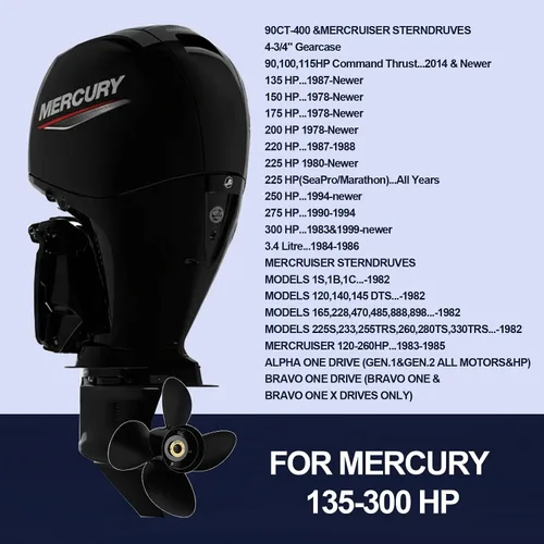 Miniatura 3 de Hélice fuera de borda de aluminio mejorada 14X17 OEM 48-8M0084494, compatible con motores Mercury 90CT-400HP MERCRUISER Alpha ONE, 4 cuchillas 15