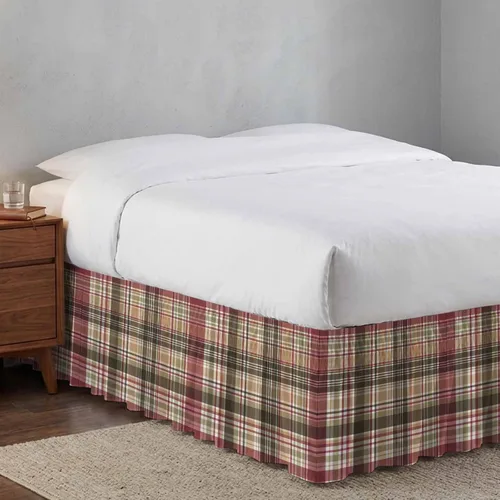 Miniatura 9 de Falda de cama vintage a cuadros, tamaño King de 18 pulgadas de caída, ajustable y elástica, plisada, con volantes de polvo de lujo para cama