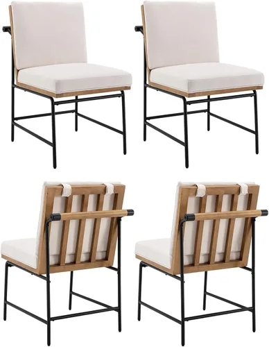 Miniatura 16 de Juego de 2 sillas de comedor modernas, tapizadas de piel sintética con marco de metal, cómodas sillas auxiliares de mediados de siglo para comedor