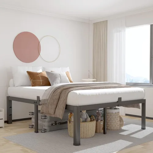Miniatura 5 de ROIL Base de cama de 18 pulgadas tamaño matrimonial con esquinas redondeadas y agujeros para cabecero con sujetadores de colchón, listones de acero