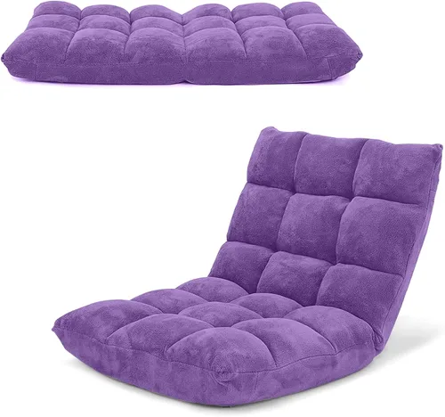 Miniatura 17 de COSTWAY Silla de suelo, sillas de videojuegos con soporte para el respaldo, ajustable de 14 posiciones, marco de acero aleado, forro polar coral