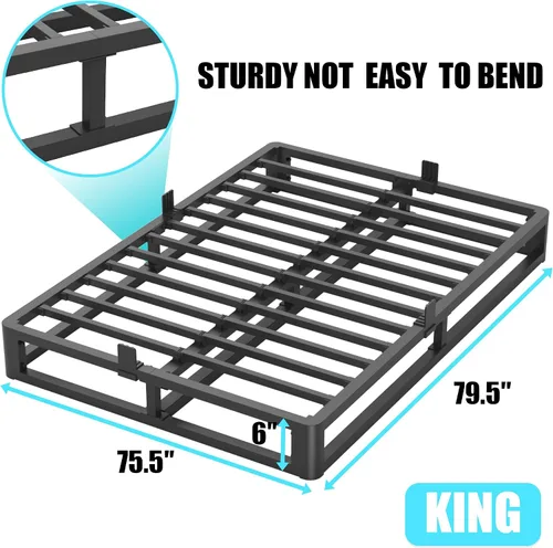 Miniatura 3 de Firpeesy Base de Cama King de 6 Pulgadas con Bordes de Esquinas Redondeadas, Base de Cama de Plataforma de Metal King de Perfil Bajo con Soporte