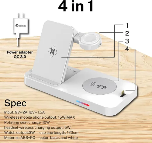Miniatura 7 de Cargador inalámbrico, estación de carga inalámbrica 6 en 1, soporte de cargador inalámbrico rápido para iPhone 15 14 13 12 11 Pro Max XR XS 8 Plus