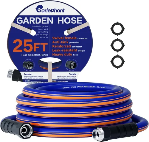 Miniatura 8 de Manguera corta de jardín de 6 pies x 5/8 pulgadas, manguera hembra a hembra con mango giratorio, resistente, flexible, resistente, ligera