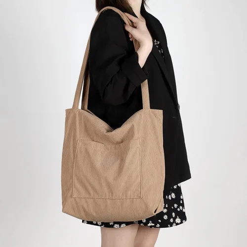 Miniatura 5 de WantGor Bolso de mano de pana para mujer, bolso de hombro grande, bolsos casuales de gran capacidad, bolsa de trabajo de compras