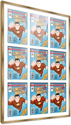 Miniatura 100 de Poster Palooza Marco de cómic con paspartú para 1 cómic de la Edad de Bronce publicado entre 1970 y 1985, marco de cómic negro para cómic de 7.25 x