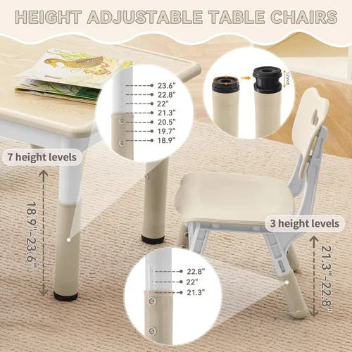 Miniatura 2 de GITAWUSA Juego de mesa y sillas de estudio para niños, juego de mesa y silla ajustables en altura para niños de 3 a 8 años, mesa de arte para niños