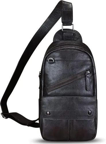 Miniatura 2 de Bolso de cuero genuino para hombres y mujeres, bolso cruzado de cuero vintage, Café