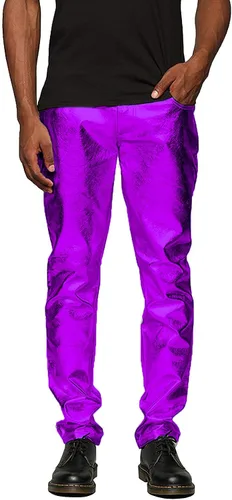 COOFANDY Pantalones de mezclilla metálicos brillantes para hombre, para fiesta, baile, discoteca, discoteca, pantalones de pierna recta, Metálico