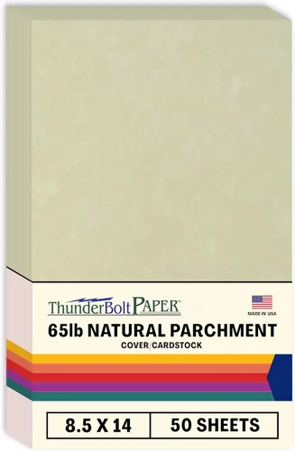 50 hojas de papel de cubierta de pergamino natural de 65 libras de 8.5 x 14 pulgadas, peso de cartulina, hojas de colores de 8.5" x 14" (8.5 x 14