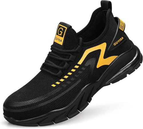 GLANOUDUN Zapatos con punta de acero para hombre, zapatos de trabajo para hombres, zapatos de seguridad ligeros y cómodos, puntera de acero, zapatos