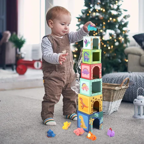 Miniatura 7 de KMTJT Juguetes de clasificación y apilamiento de dinosaurios para niños pequeños y bebés, bloques para niños de 1 a 3 años, juguetes Montessori