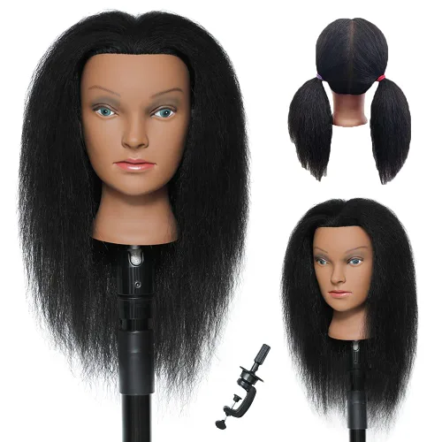 Miniatura 9 de Cabeza de maniquí con cabello humano 100% real, maniquí de cosmetología, cabeza de muñeca, peluquero, práctica de peinado, cabeza de entrenamiento