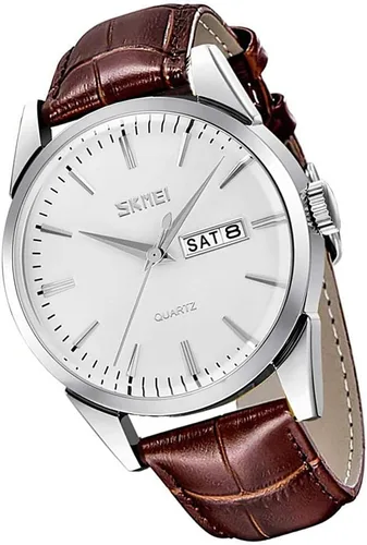 SKMEI Reloj para hombres de negocios vestido clásico de moda casual negro cuero cuarzo analógico impermeable calendario fecha luz simple relojes de