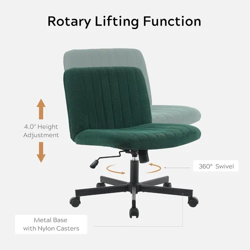 Miniatura 5 de EYYTHUNG Silla cruzada verde sin ruedas, asiento ancho sin brazos, silla de oficina giratoria de terciopelo acolchado para niñas