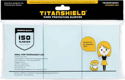 TitanShield (150 mangas) tamaño pequeño japonés, fundas para tarjetas de comercio para Yu-Gi-Oh, Pelea de cartas Vanguard & More Transparente