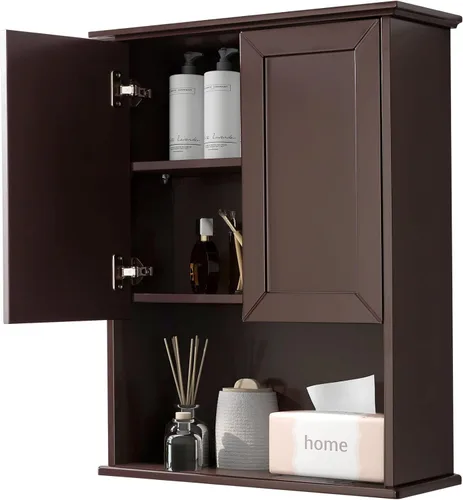 Miniatura 8 de Armario de baño montado en la pared, botiquines de madera espresso oscuro sobre inodoro de almacenamiento de 24 x 30 pulgadas, gabinete de pared