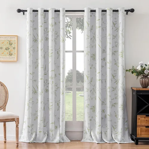 Miniatura 17 de ChrisDowa Cortinas florales 100% opacas de 63 pulgadas de largo, 2 paneles para dormitorio, sala de estar, estampado de flores negras