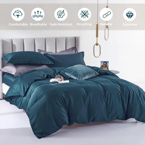 Miniatura 2 de MILDLY Juego de funda de edredón 100% algodón de fibra larga tamaño queen, juegos de funda de edredón, ropa de cama ultra suave de 3 piezas
