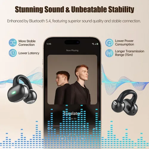 Miniatura 2 de Auriculares de oreja abierta, auriculares Bluetooth 5.4 con clip, auriculares estéreo inalámbricos de 40 horas de reproducción con pantalla digital