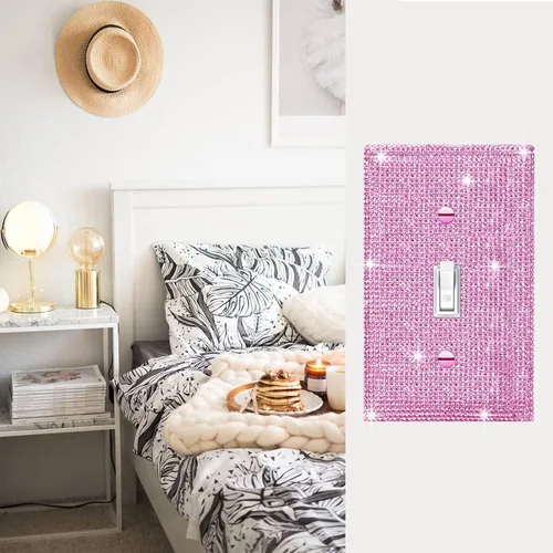 Miniatura 5 de 4 piezas de placa de pared rosa plateado brillante cubierta decorativa interruptor de luz cubierta de interruptor de palanca única diamantes