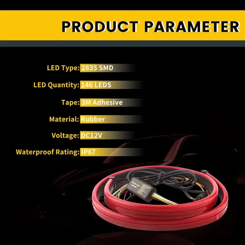 Miniatura 7 de YM E-Bright Tira de luz de freno LED, tercer freno, 5 funciones, señales de giro secuenciales, luz de freno de montaje alto para camioneta