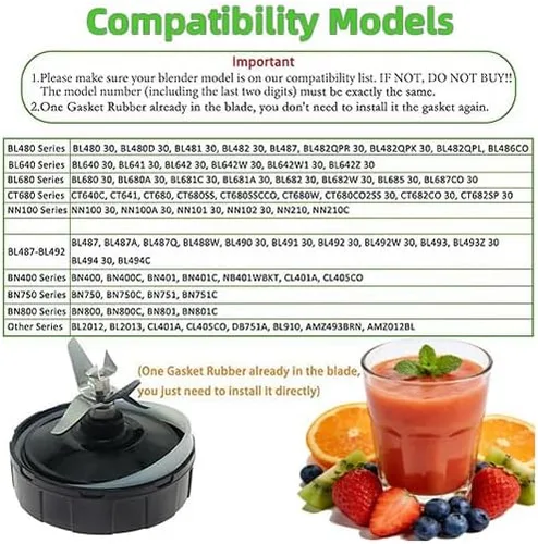 Miniatura 3 de Piezas de repuesto para licuadora Ninja, conjunto de cuchilla extractora de 7 aletas, compatible con Ninja Blenders Auto iQ BL480 BL482 BL642 BL682