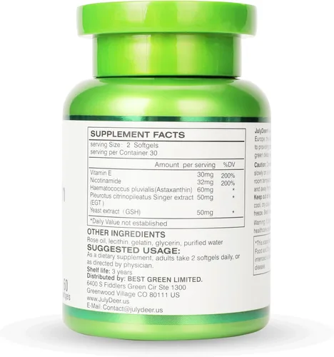 Miniatura 7 de JulyDeer Astaxantina 6 mg por porción, 60 cápsulas blandas – Microalgas de doble fuerza – Fuente natural de Haematococcus Pluvialis – Suplementos