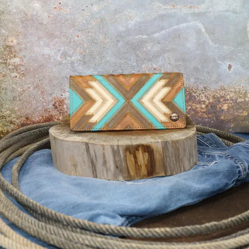 Miniatura 5 de HOOEY Billetera Western Rodeo de cuero para hombre (Patchwork - Turquesa)
