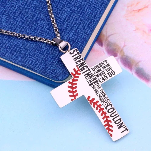 Miniatura 3 de Collar inspirador de cruz de béisbol cristiana, la fuerza no viene de lo que puedes hacer