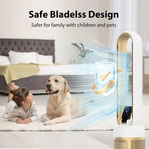 Miniatura 7 de Ventilador sin aspas de 38 pulgadas para dormitorio, ventilador de torre silencioso con control remoto y pantalla táctil LED grande, 24 velocidades