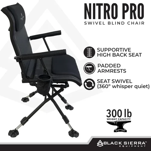 Miniatura 6 de Silla Giratoria de Caza Black Sierra XL – Asiento Ciego Silencioso de Servicio Pesado 360° que Soporta 300 libras, Reposabrazos Acolchados, Pies