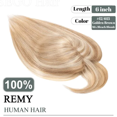 Miniatura 2 de SEGO Topes de cabello para mujeres de cabello humano real con cabello delgado, topes de cabello con clip frontal de 150% de densidad con base