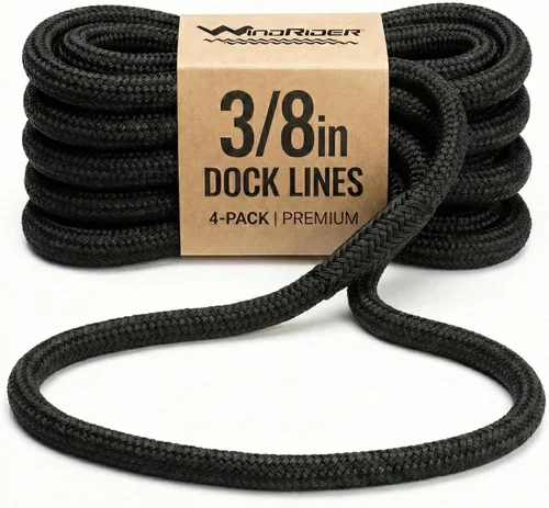Líneas de muelle para barcos – Paquete de 4 cuerdas de nailon trenzado doble de 3/8 pulgadas x 15 pies con extremos batidos con ojales de 12