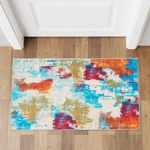 Miniatura 12 de Carvapet 9x12 Alfombras grandes para sala de estar y dormitorio, alfombra moderna lavable azul de pelo bajo con respaldo de goma, plegable, alfombra