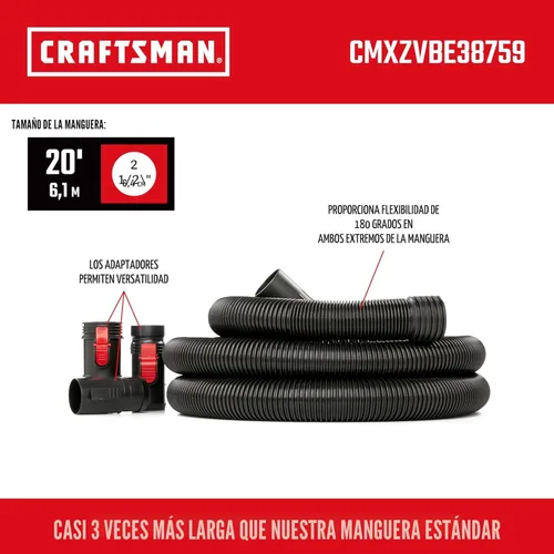 Miniatura 2 de CRAFTSMAN CMXZVBE38759 - Kit de accesorios para manguera de aspiradora seca y húmeda POS-I-LOCK de 2-1/2 pulgadas x 20 pies, manguera de repuesto