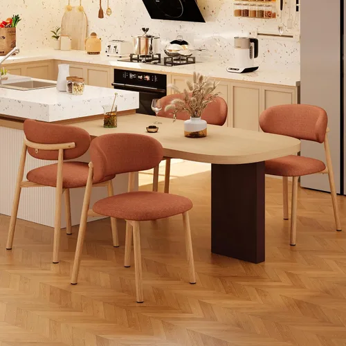 Miniatura 33 de Juego de 2 sillas de comedor para cocina, tapizadas, modernas, de cuero, original/beige