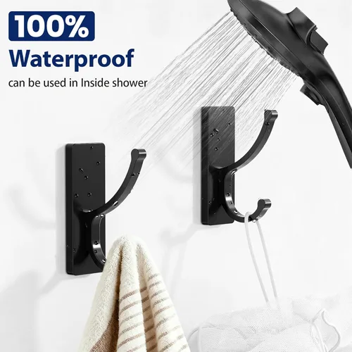 Miniatura 5 de pickpiff Ganchos adhesivos de pared con tira, sin residuos, fáciles de quitar, gancho para toallas pegajoso fuerte y resistente, paquete de 4 Negro
