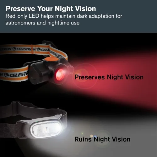 Miniatura 3 de Celestron – Linterna de visión nocturna para la cabeza – Múltiples modos de luz – Incluye configuración SOS – Ideal para astronomía y campamento