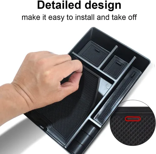 Miniatura 5 de BestEvMod Caja de almacenamiento para reposabrazos Ioniq5, bandeja organizadora de consola central, accesorios interiores con ribete negro de goma