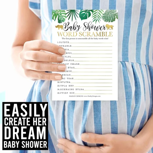 Miniatura 8 de Hadley Designs Juegos de baby shower para 25 invitados – Safari Baby Shower Juego de palabras Scramble, verdadero o falso, juego de baby shower