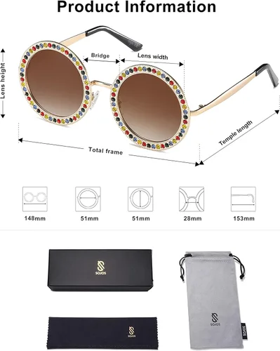 Miniatura 4 de SOJOS Shining Oversized Round Rhinestone Sunglasses Festival Gem Sunnies SJ1095