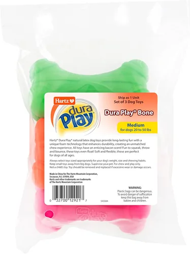 Miniatura 9 de Hartz DuraPlay Hueso Juguete de Látex Chirriante para Perros de Razas Medianas, Paquete de 3