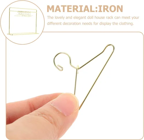 Miniatura 4 de Toddmomy Perchero miniatura para casa de muñecas con 10 mini perchas de ropa de muñecas de metal, soporte de exhibición de ropa de muñecas de 5.90 x