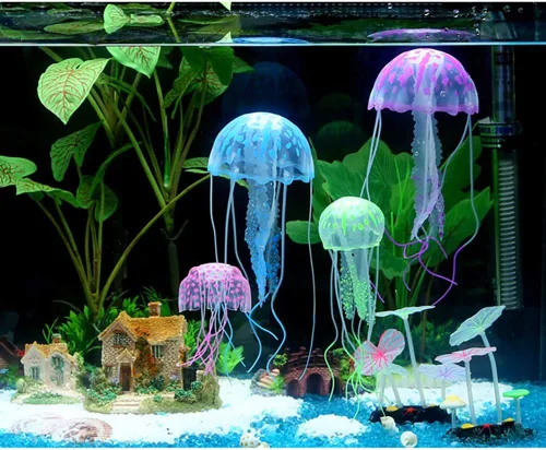 Miniatura 3 de 6 piezas de medusas artificiales para acuario, decoración de medusas brillantes, silicona suave