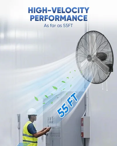 Miniatura 5 de KEN BROWN Ventilador oscilante industrial de 30 pulgadas para montaje en pared, 7497 CFM de alta velocidad, construcción de metal resistente, 2