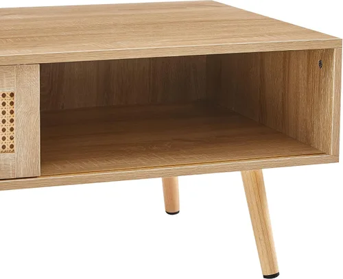 Miniatura 9 de IANIYA Mesa de centro moderna con almacenamiento, mesa rectangular de 41.3 pulgadas con centro de madera con puerta corrediza tejida de ratán PE
